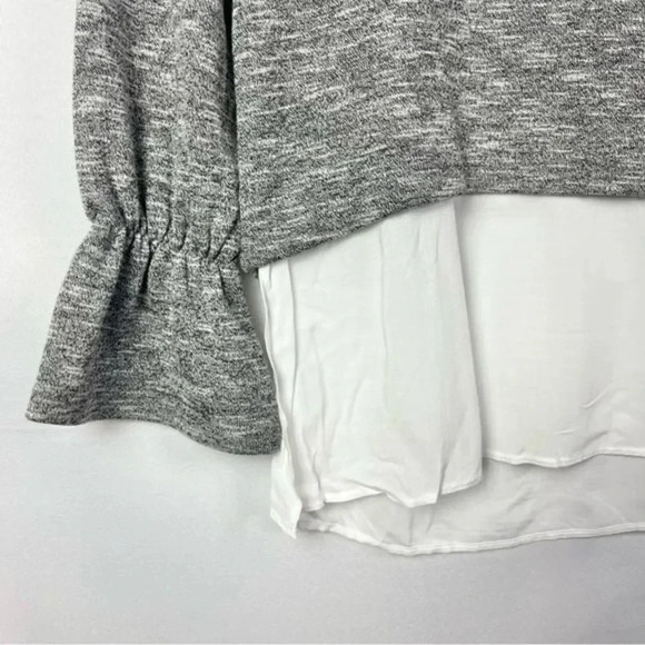 BCBGeneration Gray & White Mixed Media Long Sleeve Blouse S - Picture 5 of 5